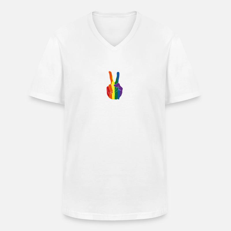 Peace Regenbogen - Männer-T-Shirt mit V-Ausschnitt - Weiß