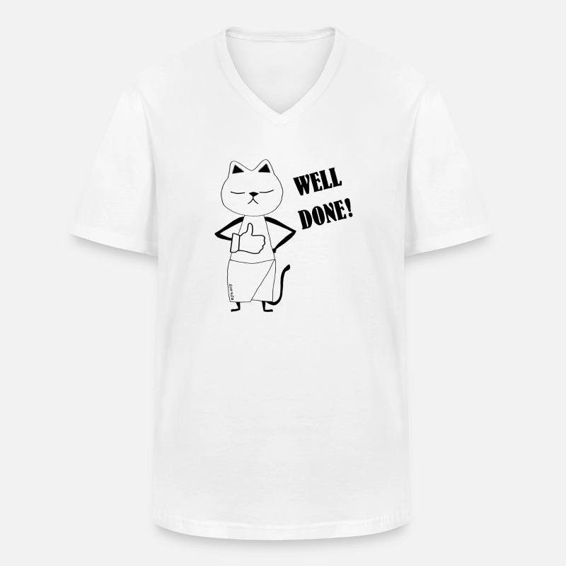 Nekochan Well Done - Männer-T-Shirt mit V-Ausschnitt - Weiß