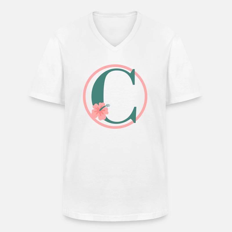 Lettera C Lettera iniziale C Monogramma Ibisco - Maglietta da uomo classica con scollo a V - bianco