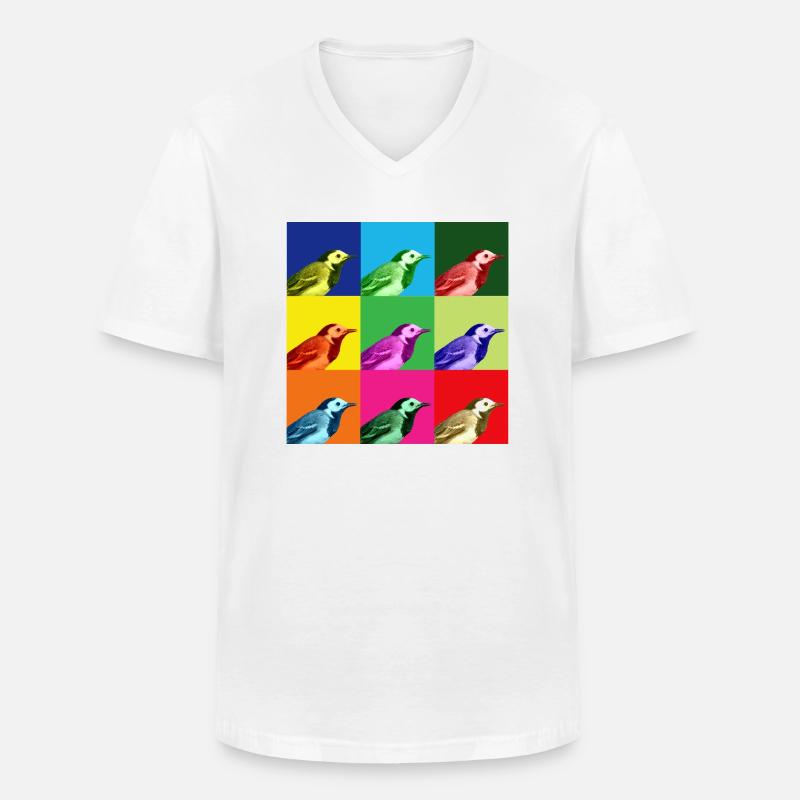 Bachstelze Profil Popart Kunst - Männer-T-Shirt mit V-Ausschnitt - Weiß