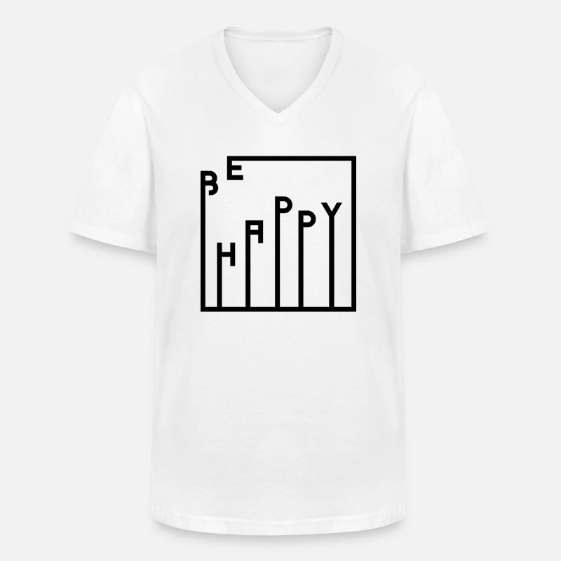 SEI GLÜCKLICH - Männer-T-Shirt mit V-Ausschnitt - Weiß