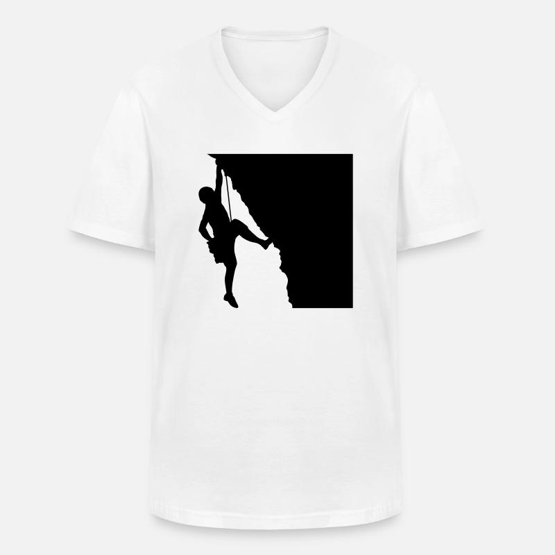 Felsen Klettern Bergsteiger Silhouette - Männer-T-Shirt mit V-Ausschnitt - Weiß