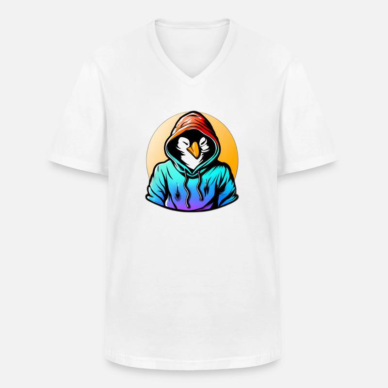 Pinguin mit Pullover - Männer-T-Shirt mit V-Ausschnitt - Weiß