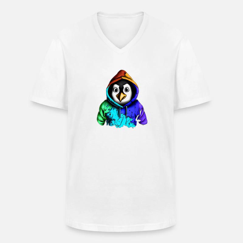 Überraschter Pinguin mit Pullover - Männer-T-Shirt mit V-Ausschnitt - Weiß