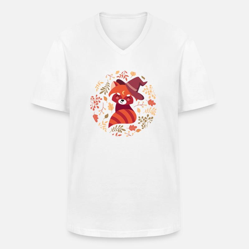 roter Panda mit Herbstmuster - Männer-T-Shirt mit V-Ausschnitt - Weiß