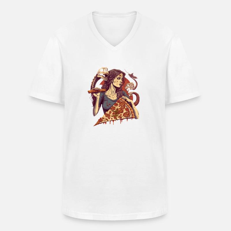 SnakeDevilsSlice - ThePizzfather - Männer-T-Shirt mit V-Ausschnitt - Weiß