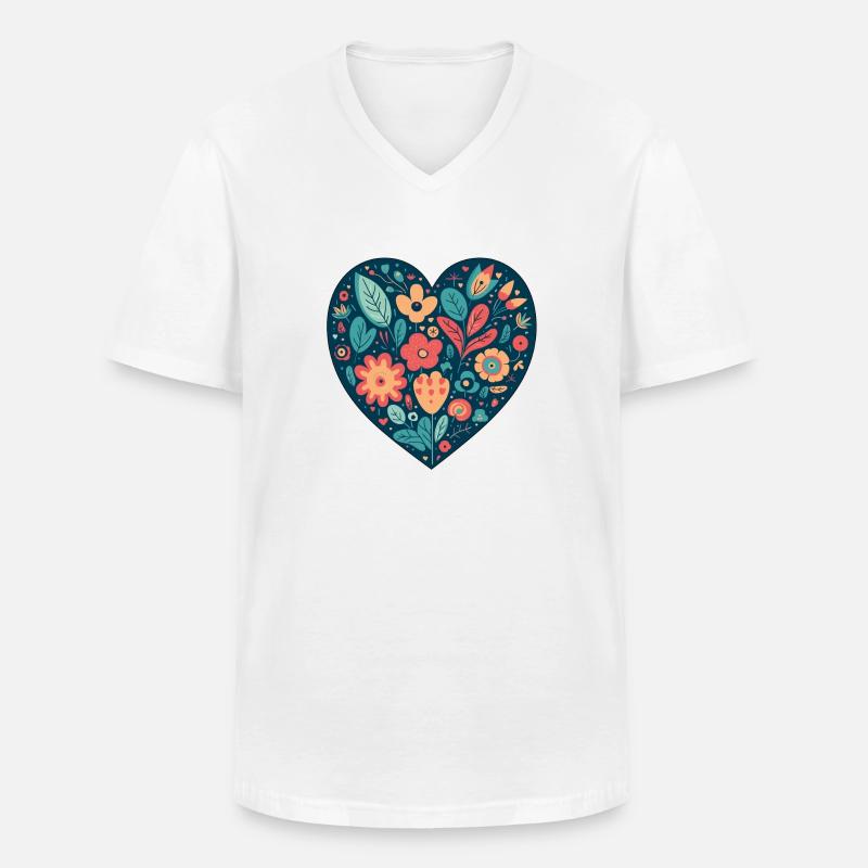 Blumiges Herz - Männer-T-Shirt mit V-Ausschnitt - Weiß