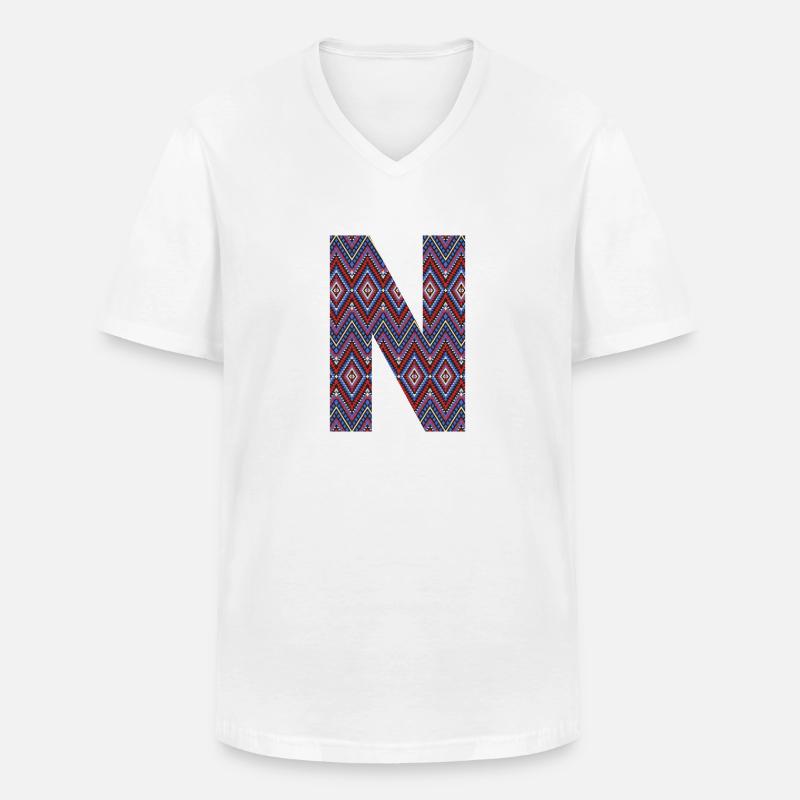 Monogramm Buchstabe N - geometrisches Muster - Männer-T-Shirt mit V-Ausschnitt - Weiß