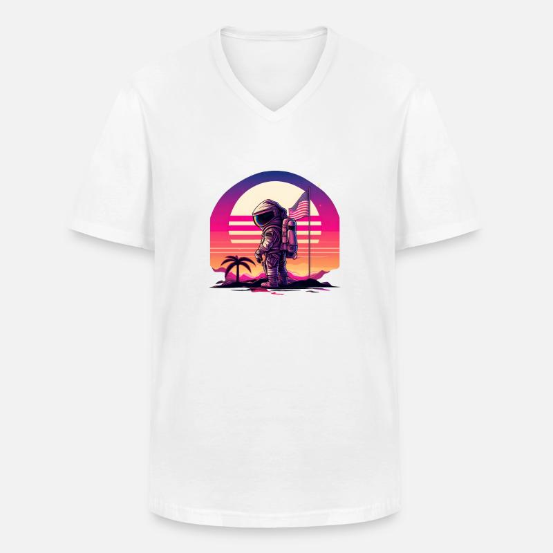 Synthwave Astronaut Space Sunset - Männer-T-Shirt mit V-Ausschnitt - Weiß