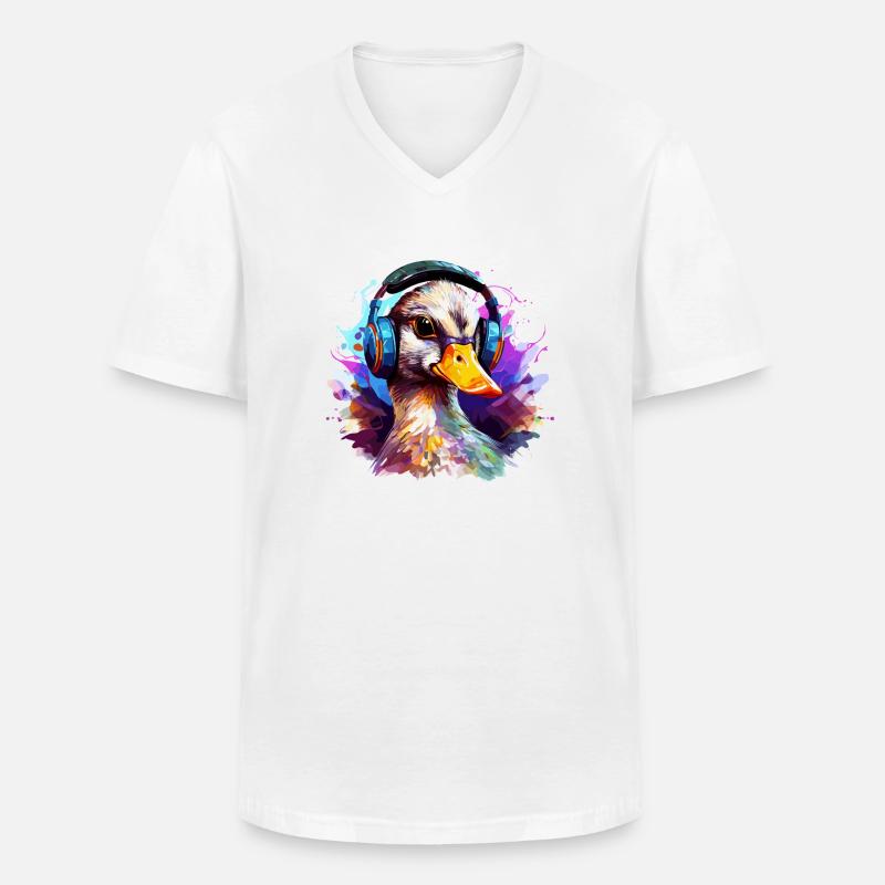 Funky Ente mit Kopfhörer Graffiti-Style - Männer-T-Shirt mit V-Ausschnitt - Weiß