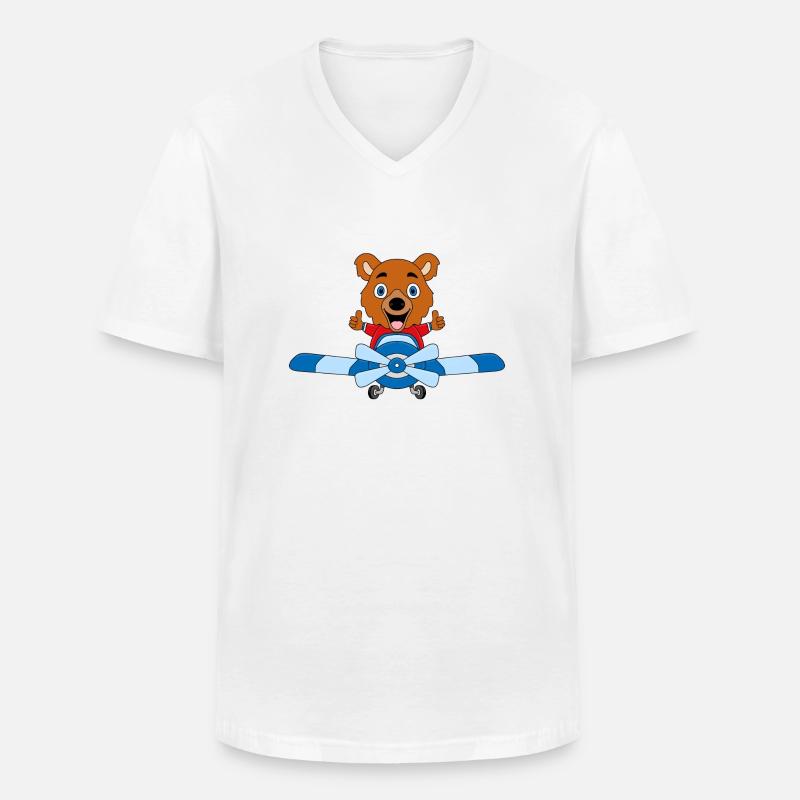 PILOT - BÄR - Männer-T-Shirt mit V-Ausschnitt - Weiß