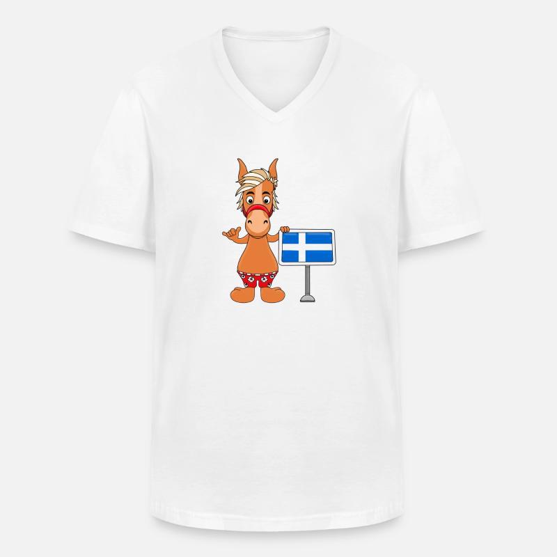 PFERD - PONY - SHETLANDINSELN - SHETLAND - SHETTY - Männer-T-Shirt mit V-Ausschnitt - Weiß