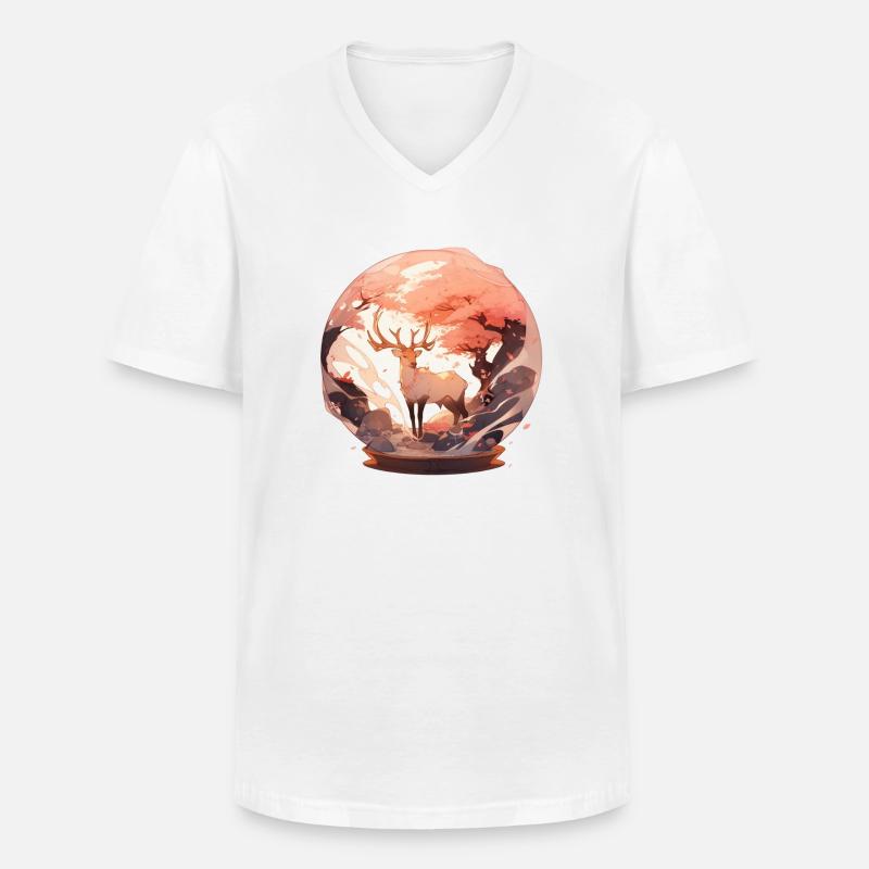 Der Herbsthirsch - Schneekugel Version - Männer-T-Shirt mit V-Ausschnitt - Weiß