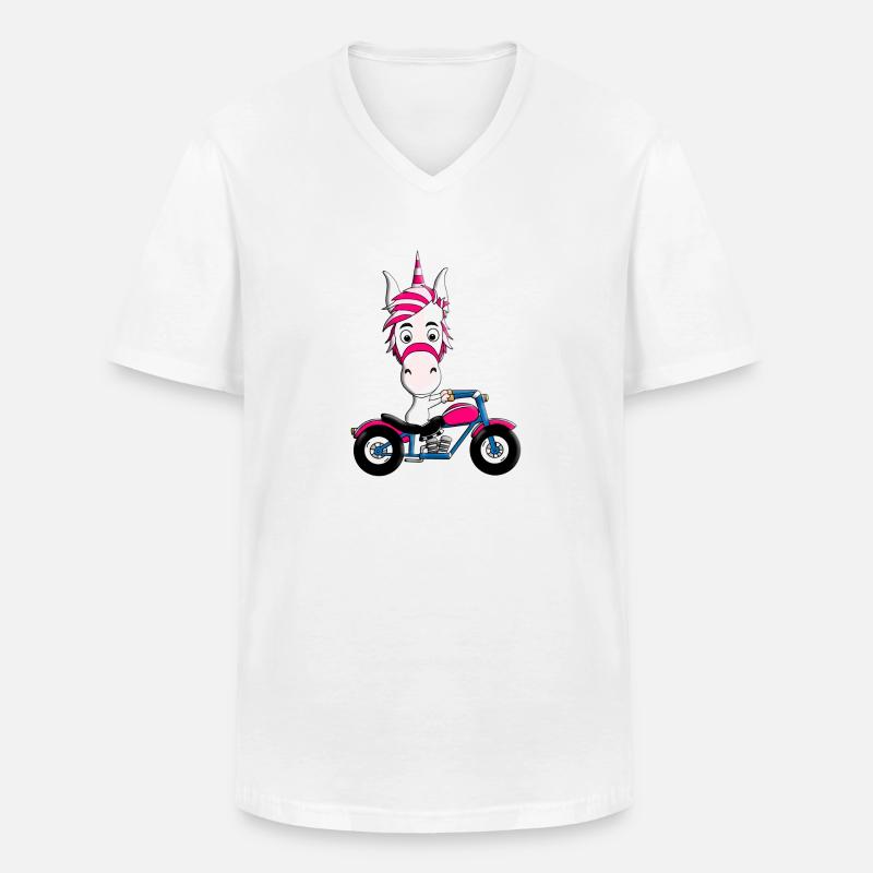 MOTORRAD - BIKER - EINHORN - Männer-T-Shirt mit V-Ausschnitt - Weiß