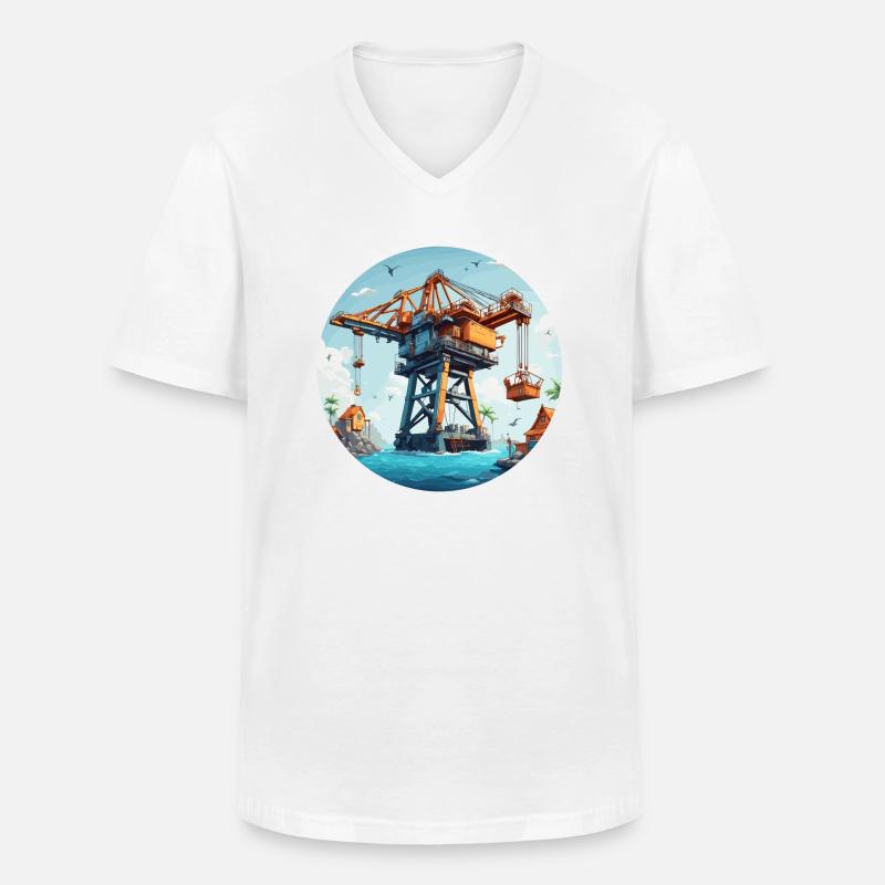 Kran / Baustelle / Seilwinde / Kransystem - Männer-T-Shirt mit V-Ausschnitt - Weiß