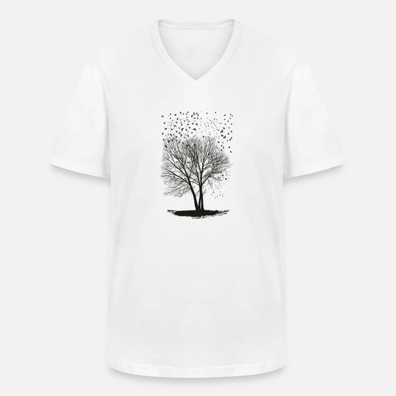 Ravens on a Poplar trees2 - Männer-T-Shirt mit V-Ausschnitt - Weiß