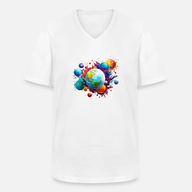 Planets / Solar System / Space / Galaxy - Men's V-Neck T-Shirt - white