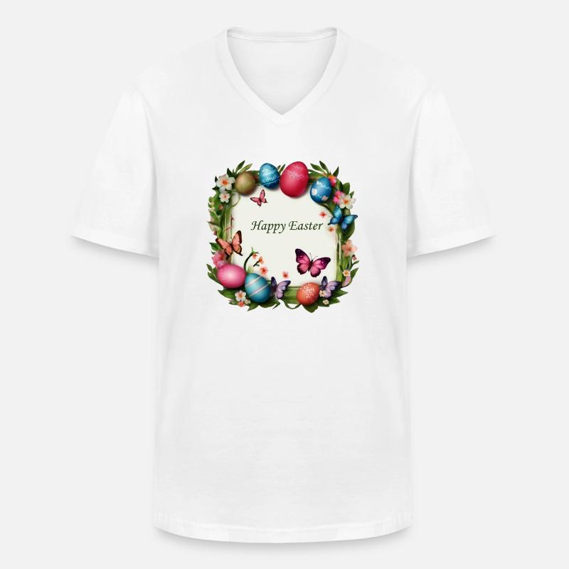Osterkranz - Happy Easter - Männer-T-Shirt mit V-Ausschnitt - Weiß