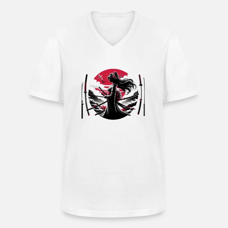 Samurai Mädchen Katana - Männer-T-Shirt mit V-Ausschnitt - Weiß