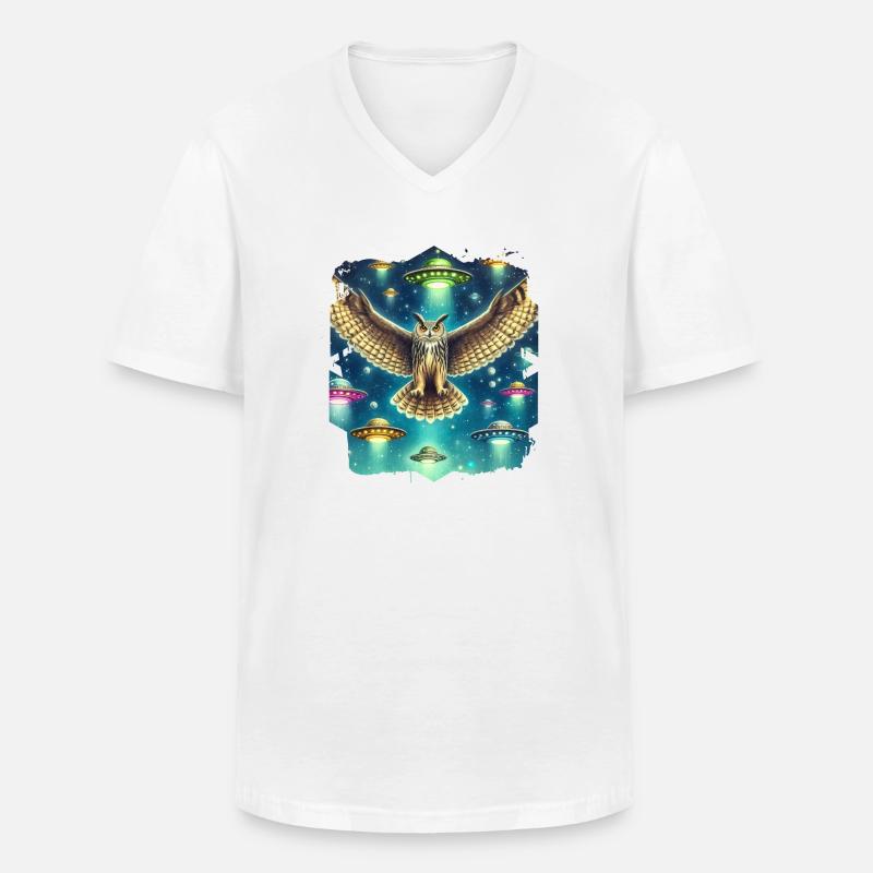 Mystische Eule UFO-Begegnung - Männer-T-Shirt mit V-Ausschnitt - Weiß