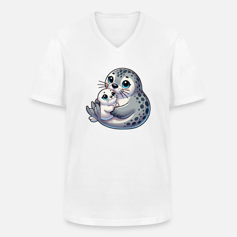 Robbenmutter mit Kind - Männer-T-Shirt mit V-Ausschnitt - Weiß