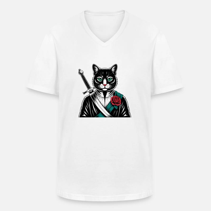 Die Samurai-Katze, die Bushido-Katze - Männer-T-Shirt mit V-Ausschnitt - Weiß