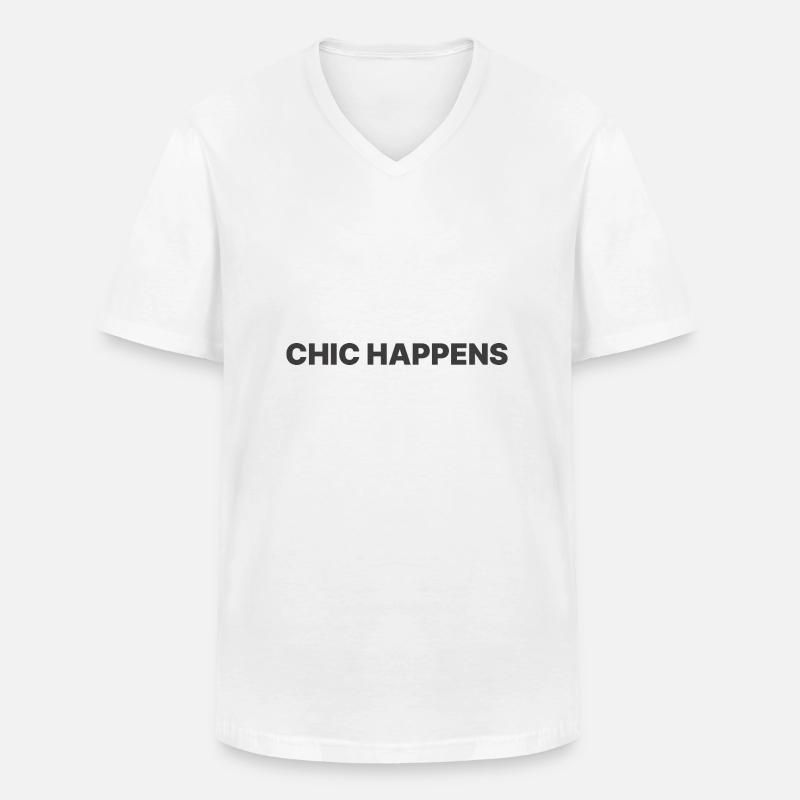CHIC HAPPENS - Männer-T-Shirt mit V-Ausschnitt - Weiß