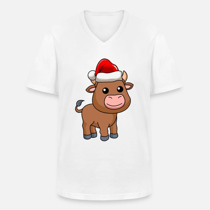 Stier Comic Weihnachten - Männer-T-Shirt mit V-Ausschnitt - Weiß