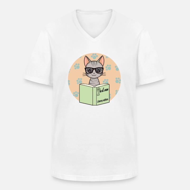 Niedliche graue Katze mit Brille - Männer-T-Shirt mit V-Ausschnitt - Weiß