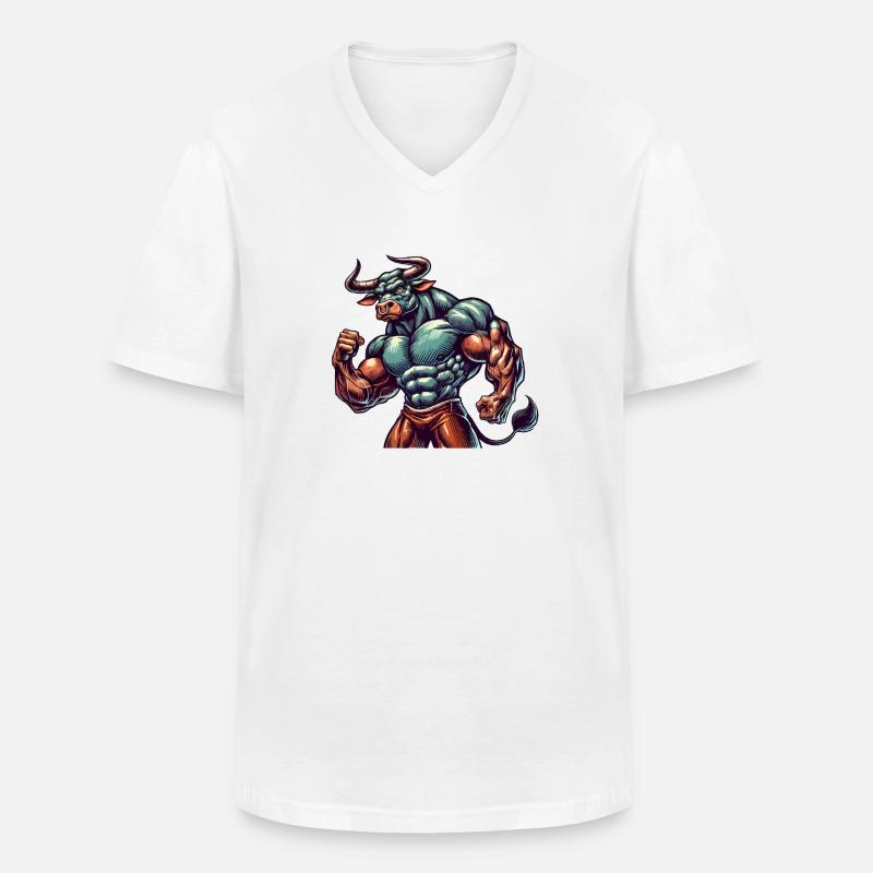 Stier Bodybuilder - Männer-T-Shirt mit V-Ausschnitt - Weiß