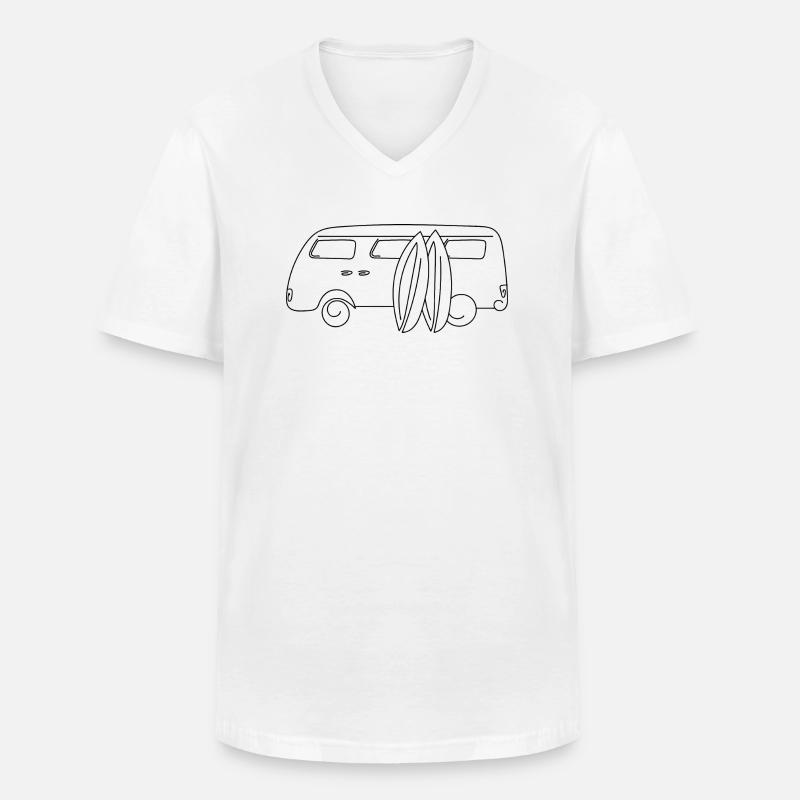 Retro-Van mit Surfbrettern - Männer-T-Shirt mit V-Ausschnitt - Weiß