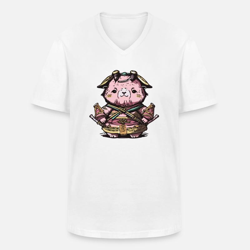 Tierischer Samurai - Männer-T-Shirt mit V-Ausschnitt - Weiß