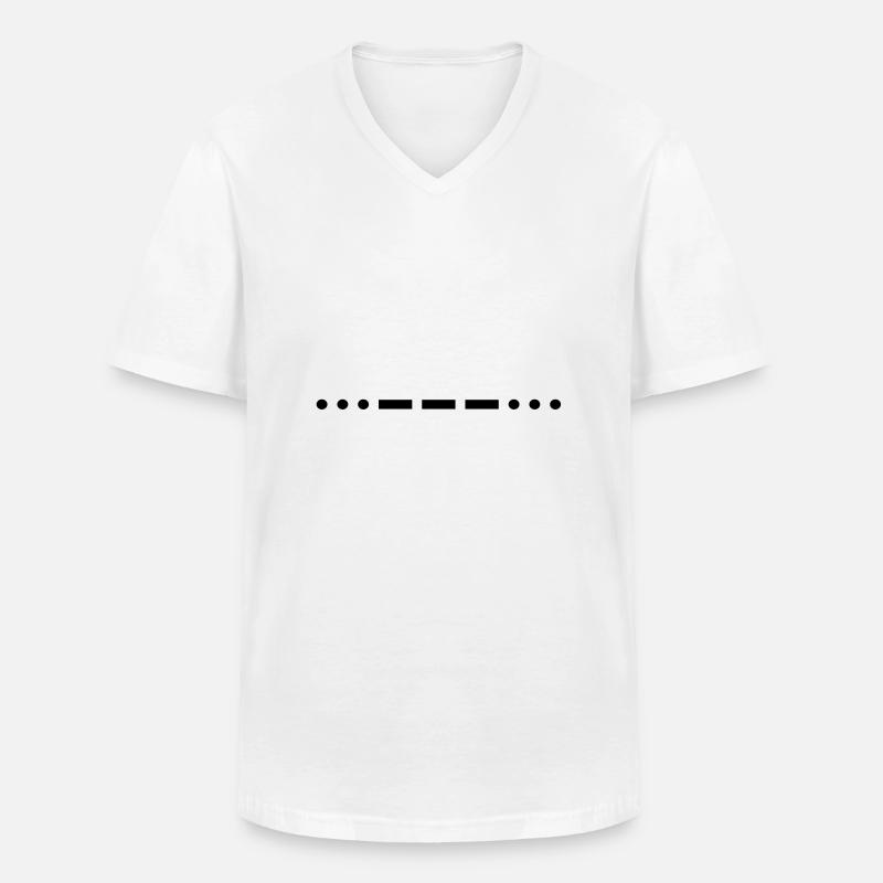 Code Morse SOS - T-shirt col V Homme - blanc