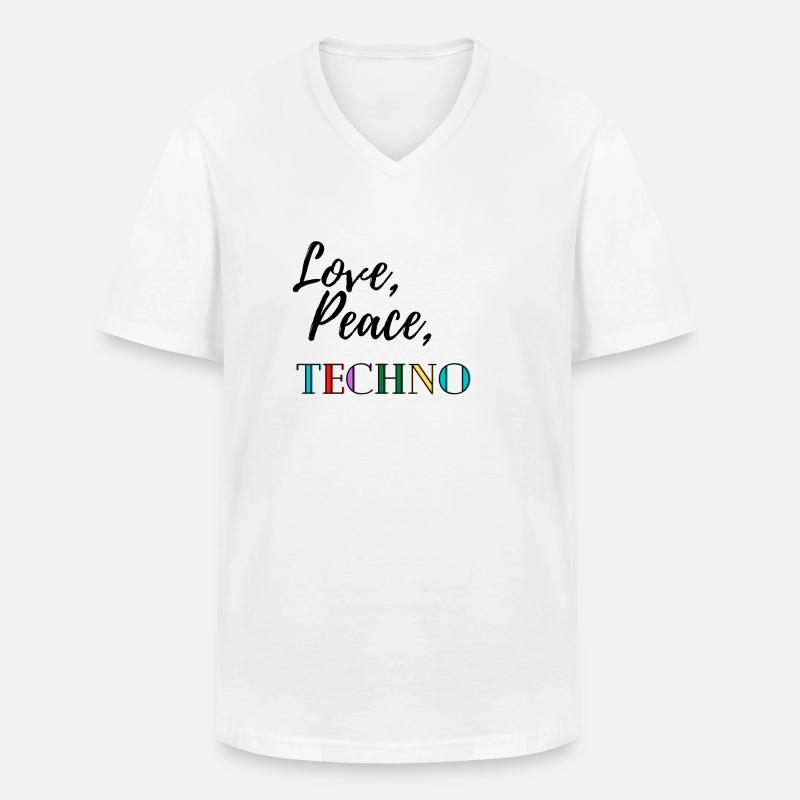 Love, Peace, Techno - Männer-T-Shirt mit V-Ausschnitt - Weiß