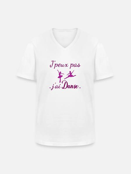 Cliquez ici ! j peux pas j ai Danse fille - T-shirt col V Homme - blanc