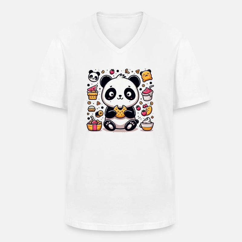 Süßer Panda mit Snacks - Männer-T-Shirt mit V-Ausschnitt - Weiß