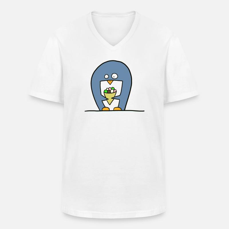 Pinguin mit Eiscreme - Männer-T-Shirt mit V-Ausschnitt - Weiß