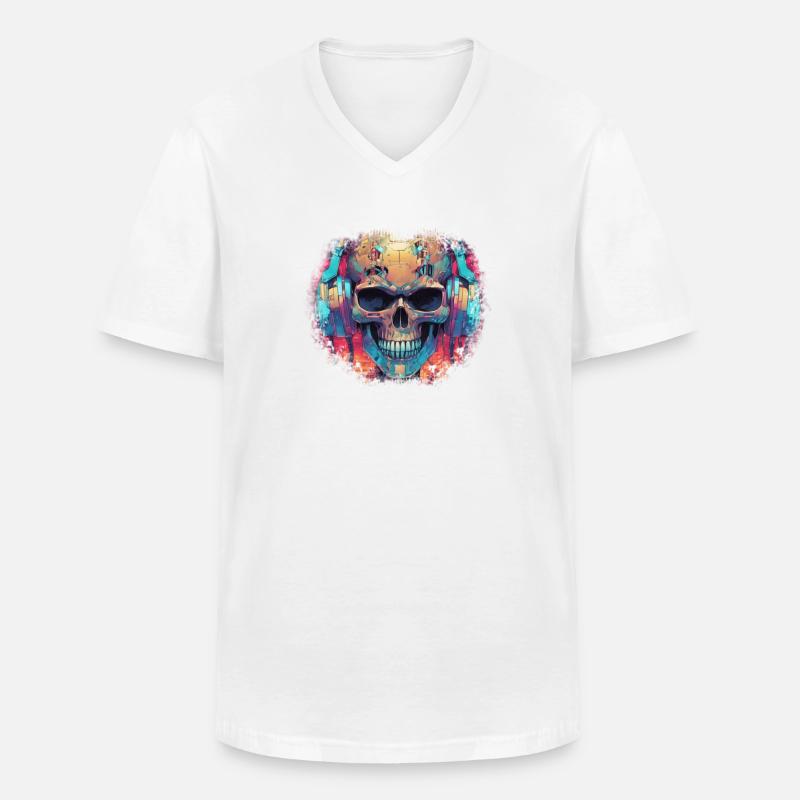 Cyberpunk Skull // TechSkull Matrix - Männer-T-Shirt mit V-Ausschnitt - Weiß