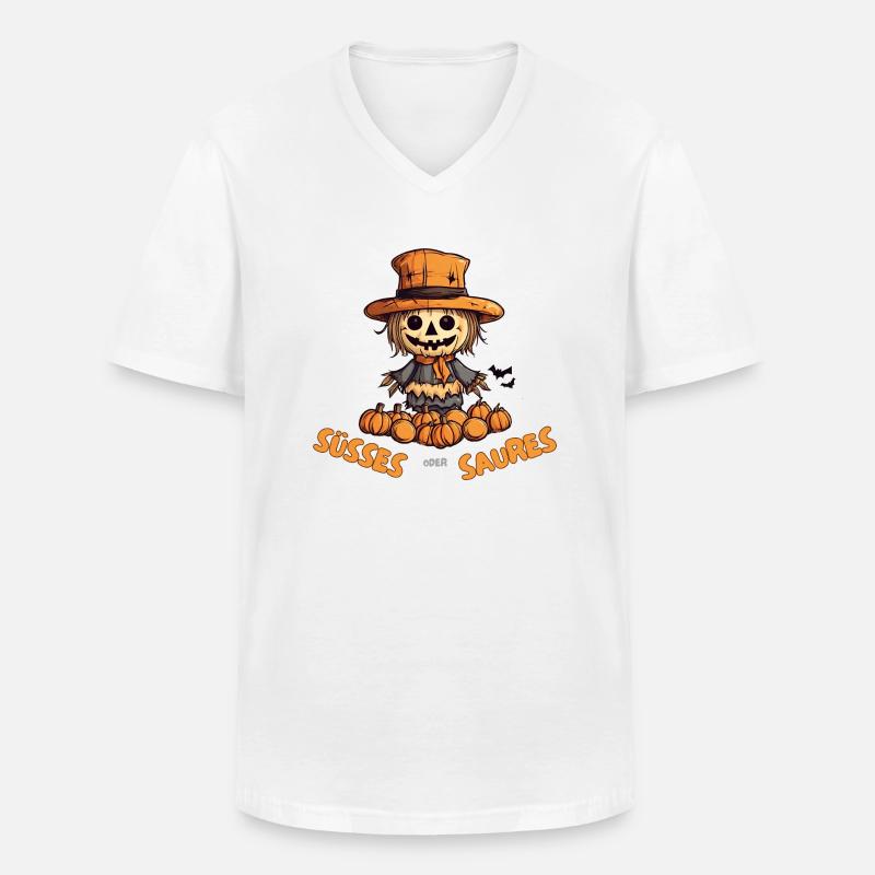 Süßes oder Saueres Halloween Vogelscheuche - Männer-T-Shirt mit V-Ausschnitt - Weiß