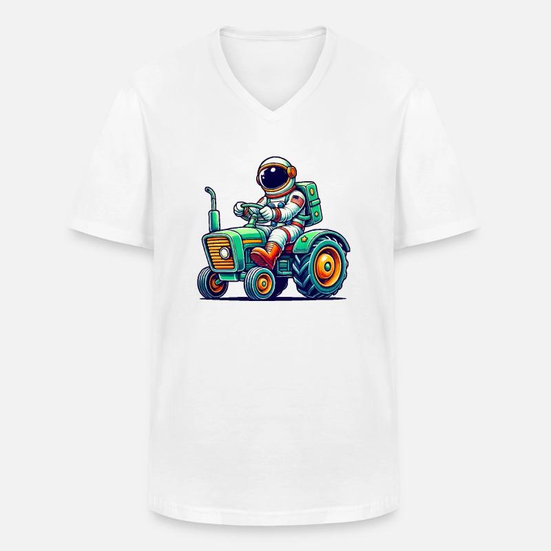 Astronaut Traktor - Männer-T-Shirt mit V-Ausschnitt - Weiß