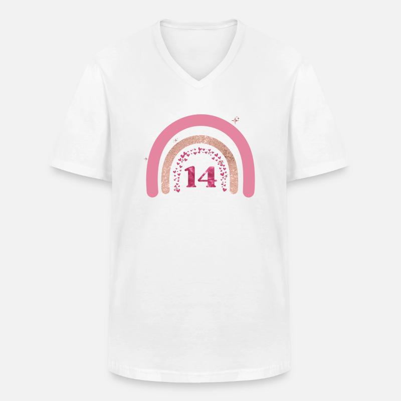14-jähriges Jubiläum Regenbogenrose - Männer-T-Shirt mit V-Ausschnitt - Weiß