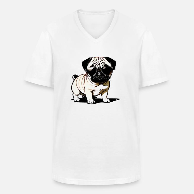 Mops Hund mit Sonnenbrille - Männer-T-Shirt mit V-Ausschnitt - Weiß