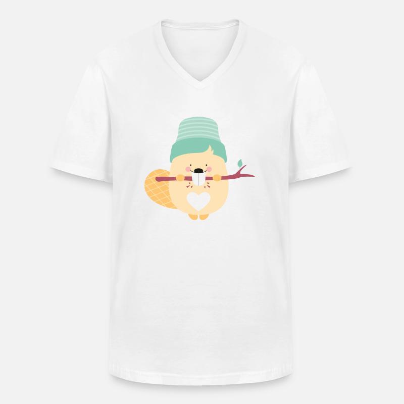BEAVER AT WORK - Männer-T-Shirt mit V-Ausschnitt - Weiß