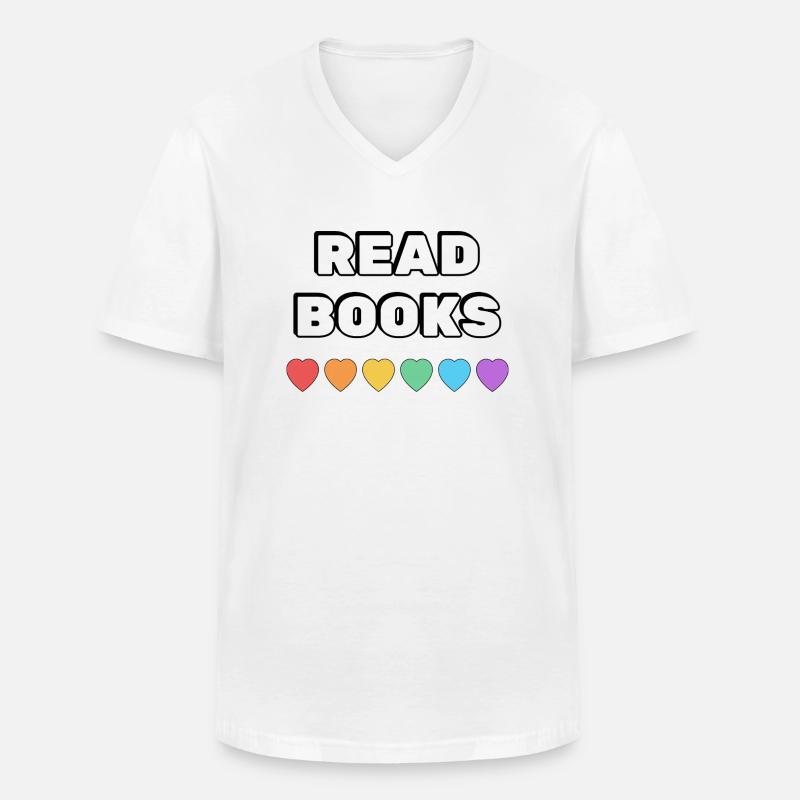 Lire des livres Rainbow Hearts - T-shirt col V Homme - blanc