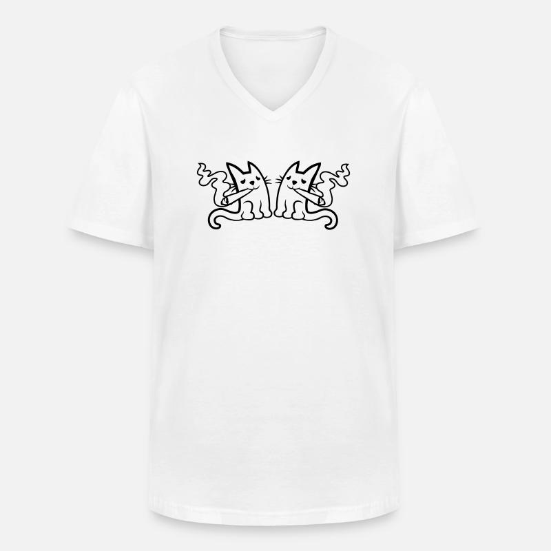 Team 2 kiffende Katzen - Männer-T-Shirt mit V-Ausschnitt - Weiß