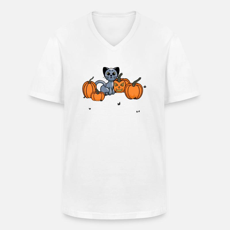Midnight Cat - Männer-T-Shirt mit V-Ausschnitt - Weiß