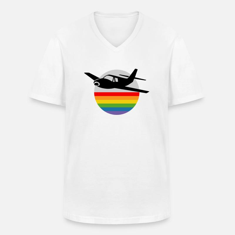 Regenbogen Flugzeug - Männer-T-Shirt mit V-Ausschnitt - Weiß