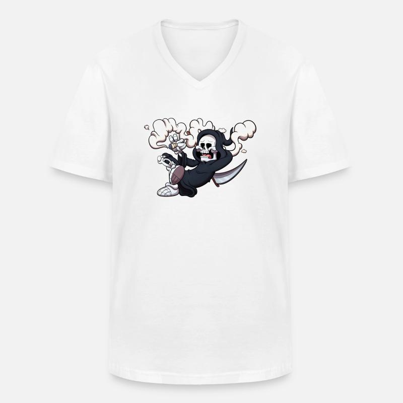 Tod Rauchen eines Joints - Männer-T-Shirt mit V-Ausschnitt - Weiß