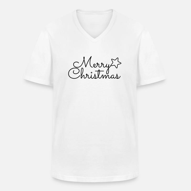 Joyeux Noël cursive Joyeux Noël - T-shirt col V Homme - blanc