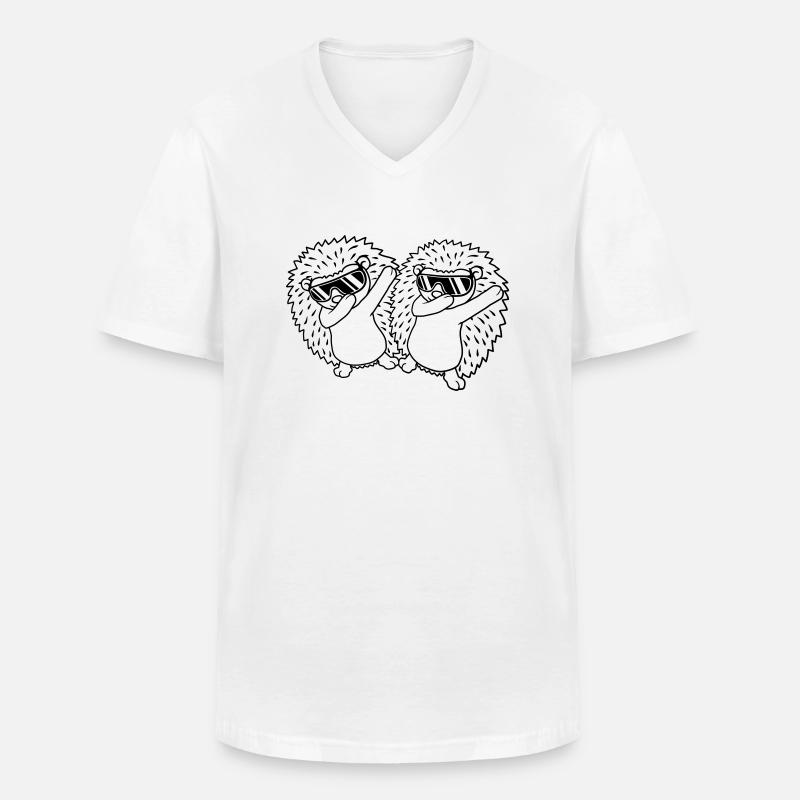 Team 2 dabbing Igel - Männer-T-Shirt mit V-Ausschnitt - Weiß